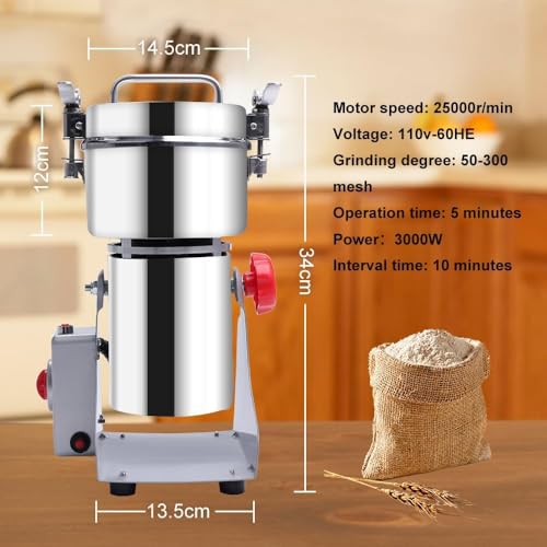 Molinillo Eléctrico Grano 800 g, 3000W y 110 V Cobre Tipo Oscilante, Molinillo Eléctrico de Acero Inoxidable, Molino de Maiz, Molino para Cafe Grano