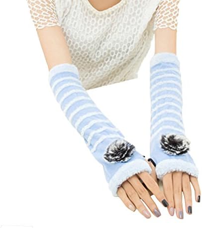 Pair Women Lady Girl Knitted Crochet Long Soft gloves Winter Warmer Braided Arm Fingerless Gloves Stretchy Wamer Knitting Thumb Hole Gloves Mittens Winter Hand Warmer (Blue)