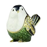 EchoMerx Bird Trinket Box Austrian Crystals Blue Green Gold