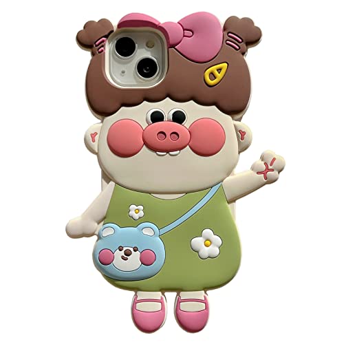 YAKVOOK Kawaii Phone Cases Apply to iPhone 11 Pro Max,Cute Cartoon Pig Phone Case 3D Pig Girl Phone Case for iPhone 11 Pro Max Case Soft Silicone Shockproof Cover for Women Girls