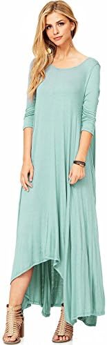 Pink Ice Women's A-Line Cut 3/4 Sleeve Maxi Dress (L, Sage)