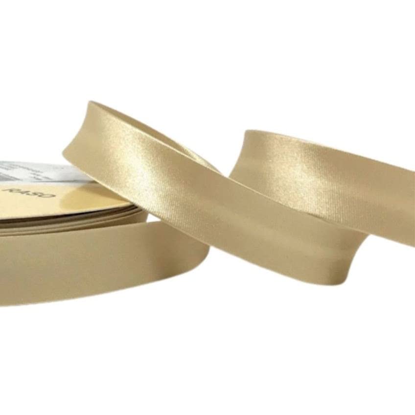 Plush Addict Single Fold Satin Bias Binding Tape for Sewing, Edging, Stitching, Hemming, Trimmings, Accessories, Outfits and Crafts - Soft Gold - 18mm Wide x 5 Metre