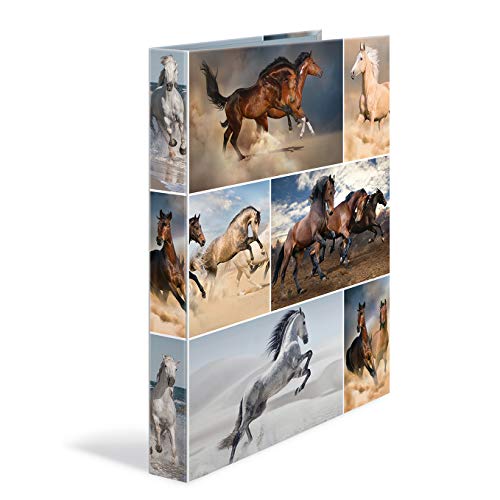 HERMA Ring Binders A4 Horse Set of 3 Slim 2 Rings 35 mm Wide Childrens Ring Binder with Animal Motif Colourful Folder with Inner Print for Boys and Girls