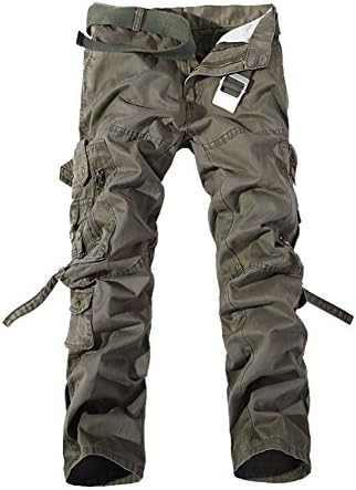 JaneDream Men's Cargo Pants Army Green Big Pockets Decoration Mens Casual Trousers(28-38) Earth Green