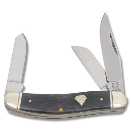 Rough Rider Rogh Rider Sowbelly Stockman, Clip, spey and sheepsfoot blade, Black smooth bone