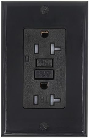 ESD Tech 20 Amp GFCI Wall Outlet Receptacle - (Black), 125 Volt Tamper Resistant Duplex with LED Indicator Light. UL Listed and Comes with Wall plate and Screws.