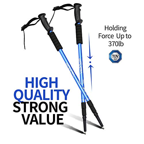 Green Light Trekking Poles 2 Pack Portable Folding Hiking Stick Cane Alpenstock Lightweight Aluminum Alloy Shock Absorbent EVA Anti-Skid Sweat Sbsorbent Handle (Lake Blue)- 1 Pair