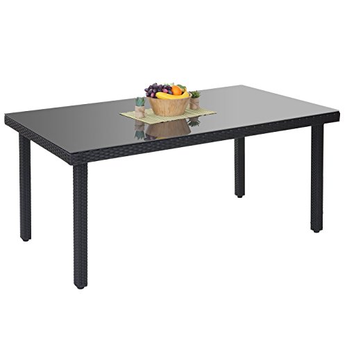 Mendler Poly-Rattan Gartentisch Cava, Esstisch Tisch mit Glasplatte, 160x90x74cm - anthrazit – Bild 2