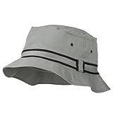 Striped Hat Band Fisherman Bucket Hat - Grey Black
