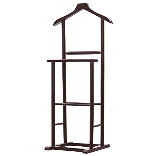 Brown Valet Stand Coat Rack Executive Clothes Suit Hanger - Thumbnail 2