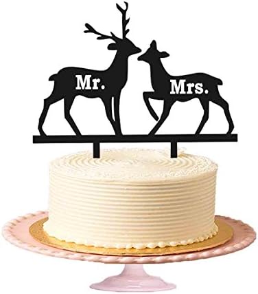 Mr & Mrs With Two Deer Wedding Cake Topper Anniversary Cake Topper Acrylic Cake Topper in Shiny Black