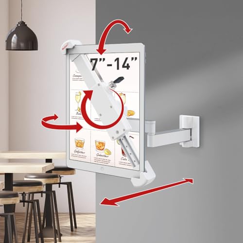 Barkan Abschließbare Tablet-Halterung für 7-14 Zoll Geräte, Diebstahlschutz, voll bewegliche Gelenke, 360 Grad drehbare Halterung, passend für Apple iPad/Air/Mini, Samsung Galaxy Tab, Fire HD 7/8/10