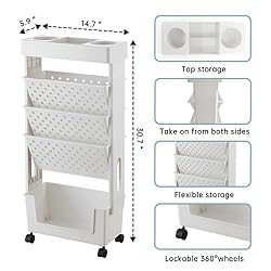 5 Tier Mobile Bookshelf Rolling Book Rack with
