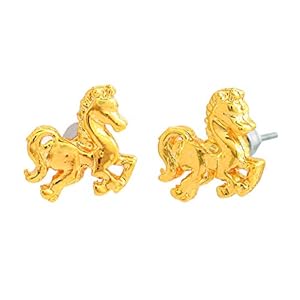 Gehena By Estele Zinc with Crystal Galloping Horse Stud Earrings for Girls, Women, Gold