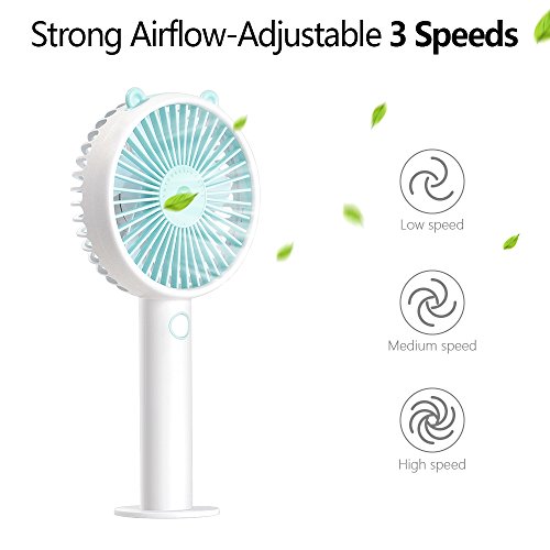 OURRY Handheld Fan, Mini Small Portable Personal Rechargeable Desk Desktop Table Cooling USB Fan Quiet with 2000mAh Battery 3 Speeds Cute Design for Home Office Outdoor and Travel (Blue)
