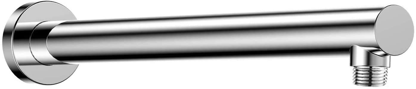 Drenky 16'' Round Shower Extension Arm with Flange, Straight Wall-Mounted Shower Head Extender for Fixed and Rainfall Showerheads - Polished Chrome