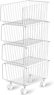 Rolling Stackable Storage Bin Modern 4 Tiers Basket With Pre