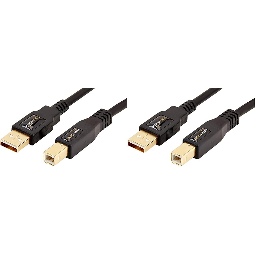 AmazonBasics Cable USB 2.0 para impresora - Cable A-macho a B-macho - 3 metros (10 pies) y cable de impresora USB 2.0 - Cable A-macho a B-macho - 6 pies (1,8 metros), negro