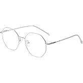 JOVAKIT Polygon Blue Light Blocking Glasses for Women Men Vintage Octagon Square Non-prescription Metal Eyeglasses