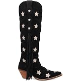 Dingo Womens Super Star Fringe Tooled Inlay Snip Toe Casual Boots Over the Knee Mid Heel 2-3"