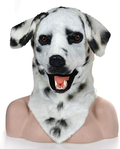 IENPAJNEPQN Faux Fur Spotted Dog Head Mask with Movable Mouth Adult Dalmatian Costume Masks (Color : White)