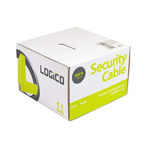 LOGICO Security Wire Burglar Alarm 22/4 Cable 500FT Solid White 500' Speaker Cable