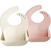 PandaEar 2 Pack Silicone Baby Bibs for Girls, Waterproof Silicone Bibs with Food Catcher, Thick Adjustable Toddler Bibs Baby 