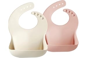 PandaEar 2 Pack Silicone Baby Bibs for Girls, Waterproof Silicone Bibs with Food Catcher, Thick Adjustable Toddler Bibs Baby 