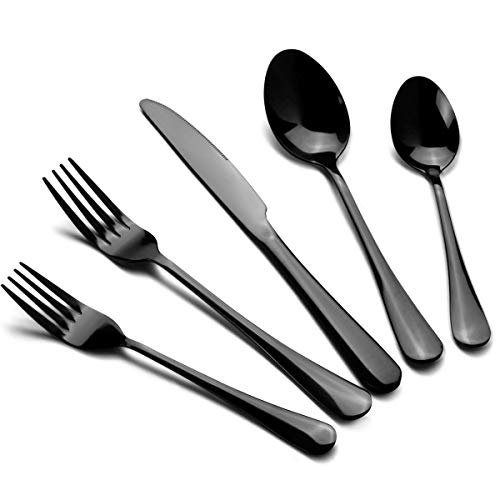 Black Silverware Set - 20 Pieces Black Flatware Set, Stainless Steel Cutlery Set Service for 4, Mirror Polished Tableware Utensil Set, Knives Forks Spoons for Home Kitchen Restaurant