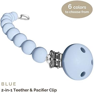 Lil' Teethers Pacifier Clip for Boys & Girls, Fits Soothie, Mam, Nuk Pacifiers, Teething Toys and more. Teether clip is made of Food Grade Silicone & Passed by CPSC. Baby Blue