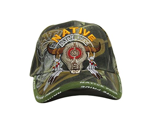 Native Pride American Bull Skull Tribal Shadow Camo Embroidered Cap Hat