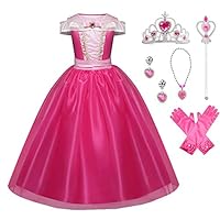 Little Girls Princess Aurora Costume Halloween Party Birthday Dress Up Cosplay Outfit (Color1, 5-6 Years)