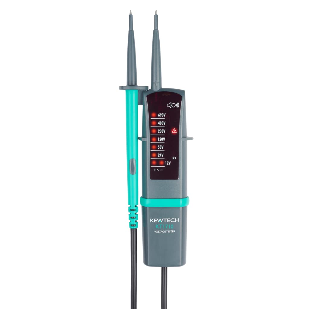 Kewtech KT1710 Two-Pole Voltage & Continuity Tester, AC/DC Testing up to 690V with LED & Audible Indication, GS38 Compliant Slim Probes IP54 Rated