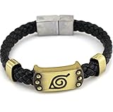 Mens Bracelet Pu Leather Woven Stainless Steel Lobster Clasp Bracelet Punk Jewelry (Naruto)