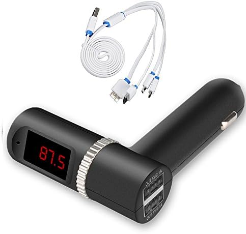 Ourkens Wireless In-Car Bluetooth Radio FM Transmitter with 4.2A/21W Dual USB Car Charging Music Control and Hands-free Calling Black+ 4 in 1 Multiple USB Charging Cable