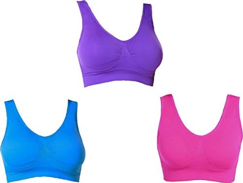 UtopyaUK3 Pack Comfort Bra Padded Women Girls Crop Top with Pads Seamless Sleep Yoga Bralette Leisure Stretch Sports Vest Wide Straps Value Pack