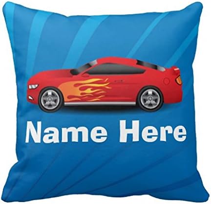 Bright Blue With Red Sports Car Flames Kids Boys Throw Pillow Case