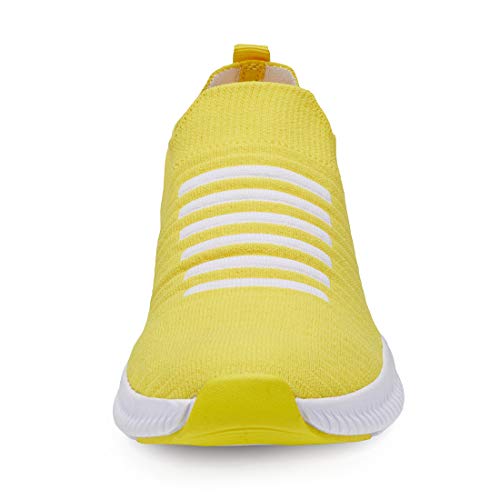 Phefee Slip on Walking Shoes for Women Lightweight Comfortable Work Shoes Non-Slip Tennis Shoes Fashion Sock Sneakers(Yellow,37)