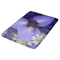 Aomsnet Floral mat Purple iris with Daisies Bathroom Decor Mat, Shower Rug Mat Water Absorbent Fast Drying Kitchen, Bedroom, Hotel, Spa Tub.30 L X 18" W Inches with Non Slip Backing Bath Mat.
