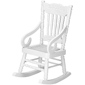 EBTOOLS 2 Colors Dollhouse Wooden Rocking Chair, 1:12 Dollhouse Miniature Furniture Wooden Rocking Chair Model for Dolls House Accessories Decor Toys Gift (White)