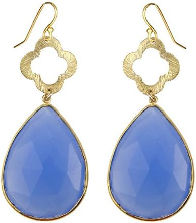 Blue Chalcedony Gold Dream Dangle Earrings - Teardrop Earrings - Gemstone Earrings