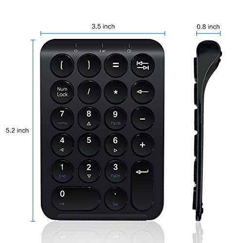 Wireless Numeric Keypad,Portable Slim Mini 2.4GHz 22-Key with Rechargeable Numerical keypad,USB Receiver for PC,Laptop,Desktop, Surface Pro, Notebook- Black - Thumbnail 3