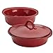 Rachael Ray Cucina Stoneware 3-Piece Round Casserole & Lid Set, Cranberry Red