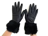 FOWNES Women's Lambskin Leather Gloves w/Rabbit Fur Trim