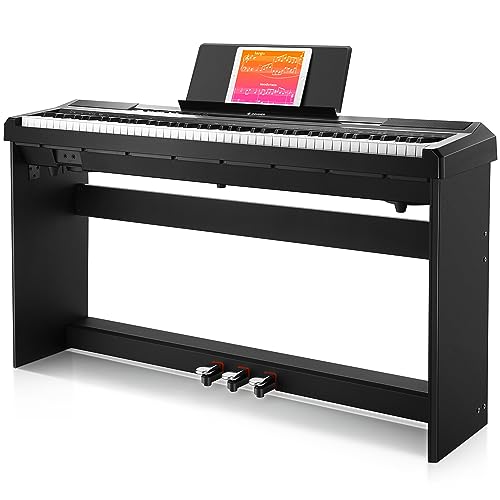 Donner E-Piano 88 Tasten, Halb Gewichteten Anfänger Klavier, Digital Piano mit Abnehmbarer Klavierständer und Pedal, DEP-10S