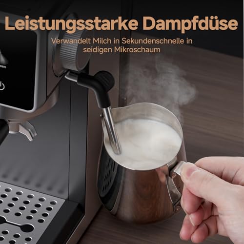 AMZCHEF Portafilter Machine with Grinder, 20 Bar Espresso Machine for Home with Milk Frother, 3 Temperature Levels, 20 Grinding Levels, Cold & Hot Brewing, Touchscreen Display