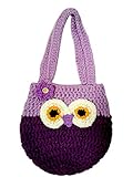 Life Space Cute Happy Owl Mini Purse / Handbag, Nature Soft Cotton/Milk Fiber, Crochet, Handmade - Great Special Present for 2,3,4,5,6 Year Preschool Girls (purple)
