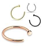 Nose Ring Hoop 4 Pieces 18G Rose Goldtone Pack