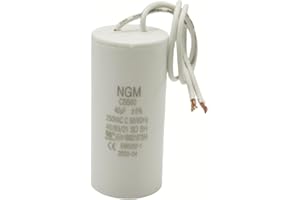 RESILORA 40UF MFD CBB60 Motor Run Capacitor 250VAC Volts Round Cylinder 2 Wires, Metallized Polypropylene Film Capacitor for Motor Run, Air Conditioners, Washing Machines and Water Pumps