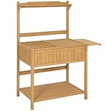 Best Choice Products Outdoor Garden Wooden Recessed Storage Potting Bench Work Station - Natural